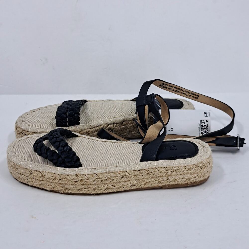 H&M Sandals 38 EU 7 US Braided Detail Espadrilles‎ Platform Ankle Strap Black - Picture 6 of 12